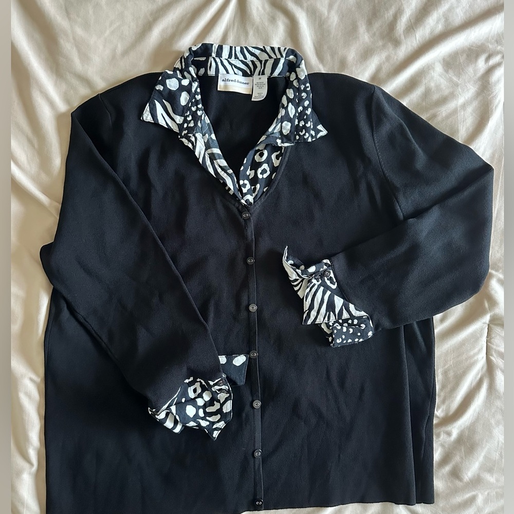 Alfred Dunner Black Button-Front Cardigan Black & White Animal Print Trim